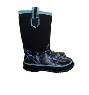 Lands' End Kids Neoprene Insulated Lightning Rain Boots Blue Black